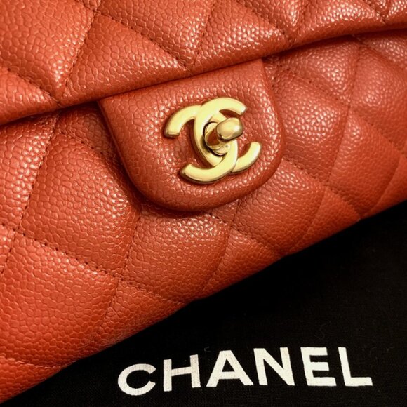 Chanel CC Classic Quilted Leather Flap Shoulder Bag Clutch Orange Gold Shine NIB - Picture 2 of 16